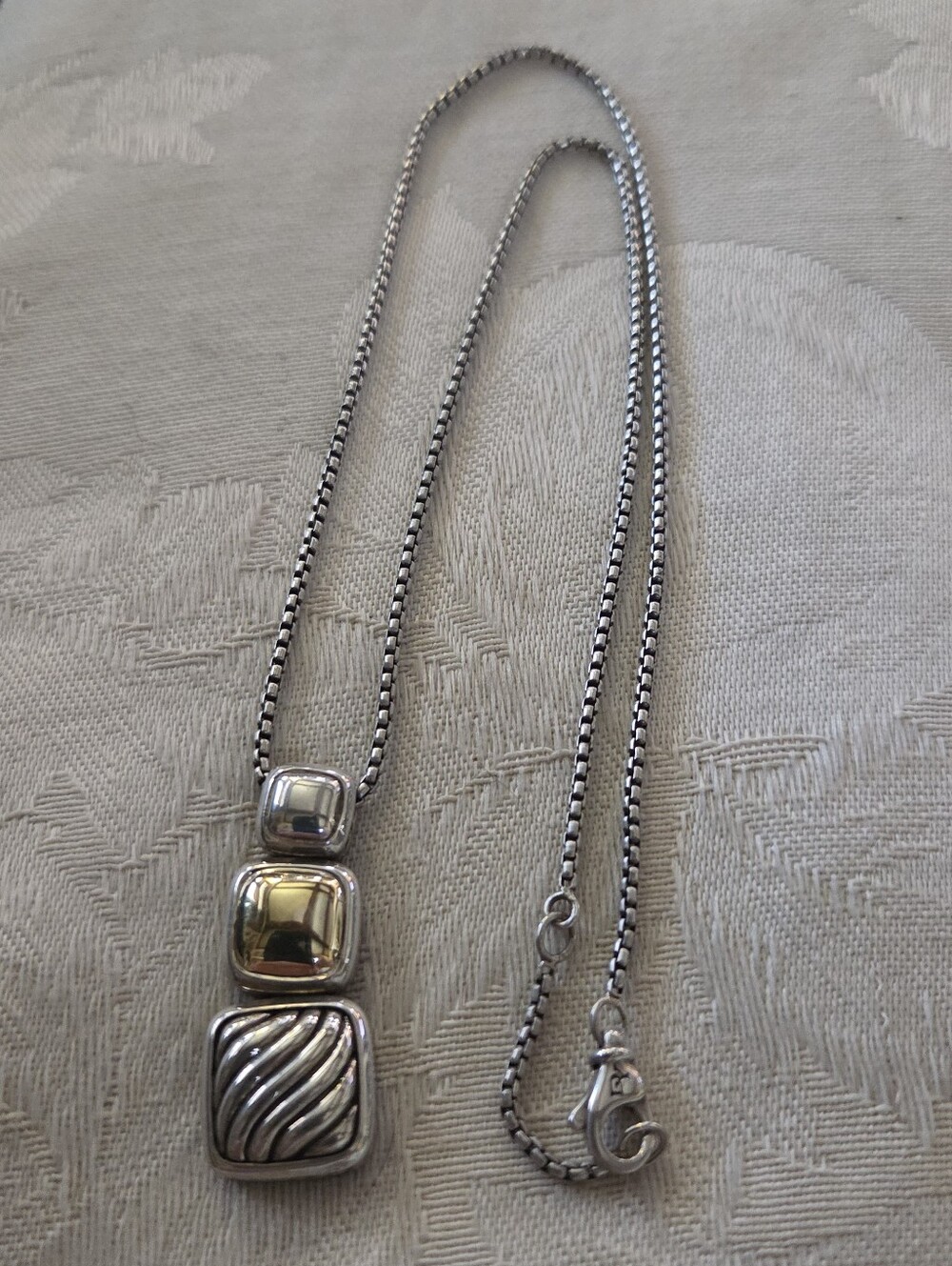 David Yurman Chiclet Cable Triple Drop Necklace, SS & 18k, 18 inches